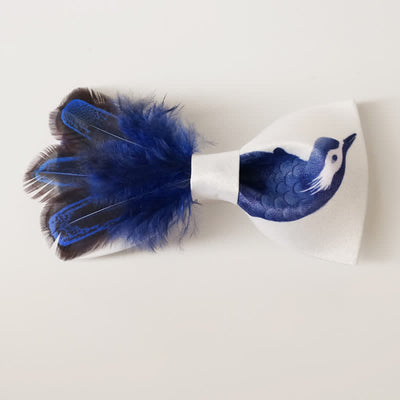 Navy & Pure White Bird Feather Bow Tie