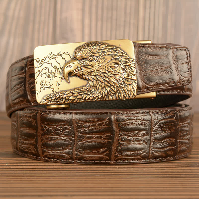Men's Carved Eagle Crocodile Pattern Leather Belt
