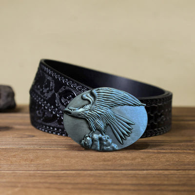 Men's DIY Eagle On Stone Buckle Leather Belt