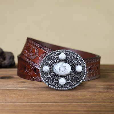 Men's DIY Western Cowboy Turquoise Buckle Leather Belt