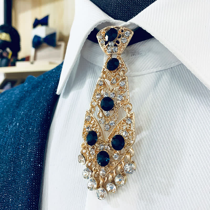 Men's Rhinestone Crystal Short Tie Glitter Wedding Necktie