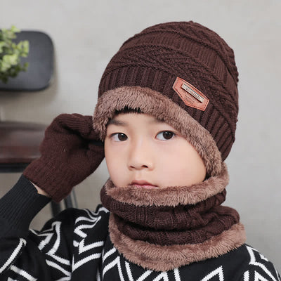 3Pcs Adult-Child Beanies Knitted Hat Scarf Gloves Set