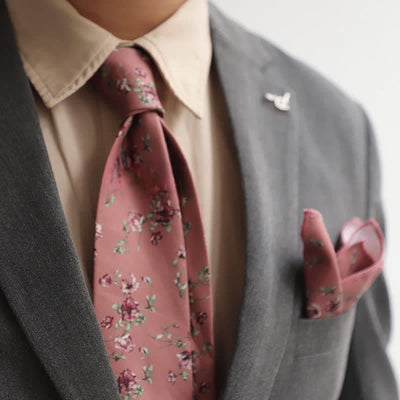 2Pcs Men's Romantic Muted Floral Necktie Set