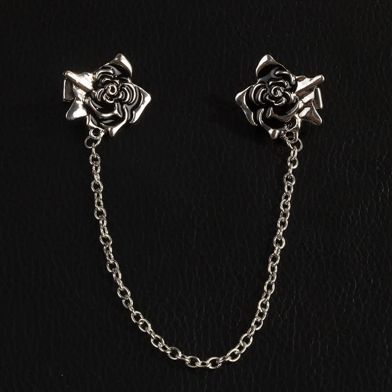 Men's Antiqued Rose Chain Brooch Collar Clip