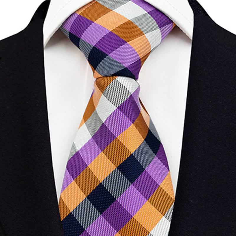 Men's Skinny Tuxedo Suit Plaid Necktie