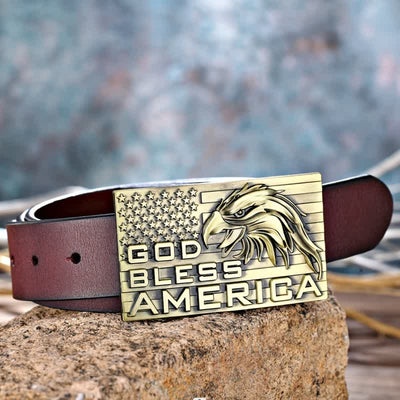 Men's DIY God Bless America Eagle Buckle Leather Belt