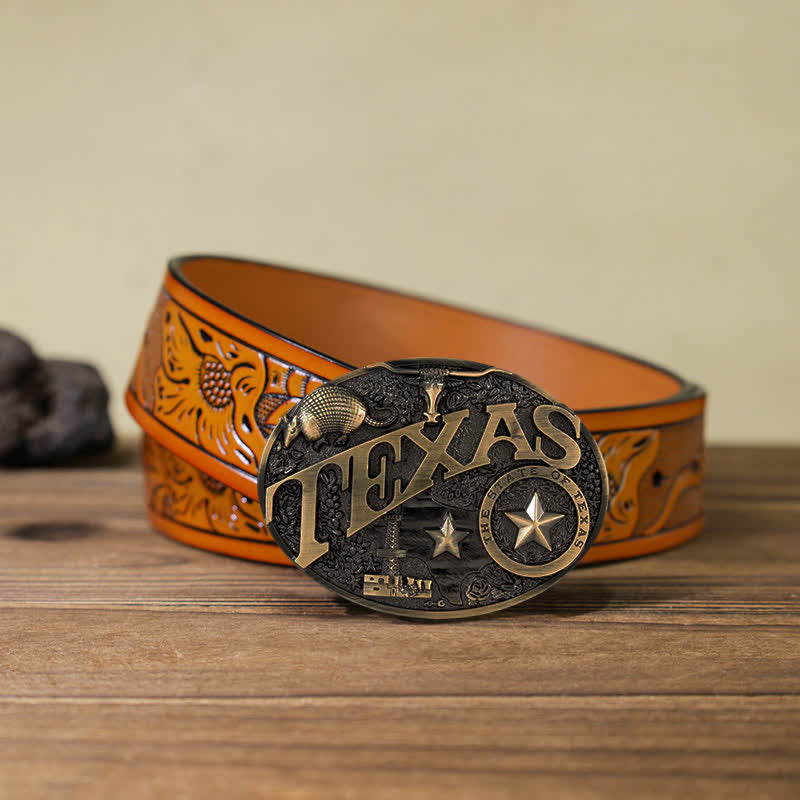 Men's DIY Texas State Heritage Attitude Buckle Leather Belt