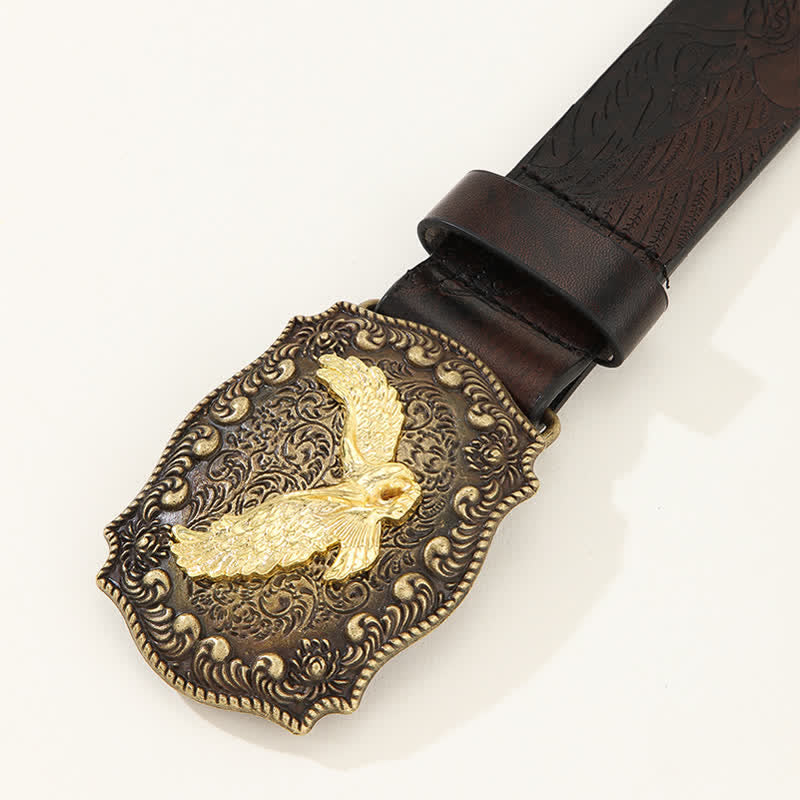 Men's Powerful Golden Eagle Engraved Buckle Leather Belt