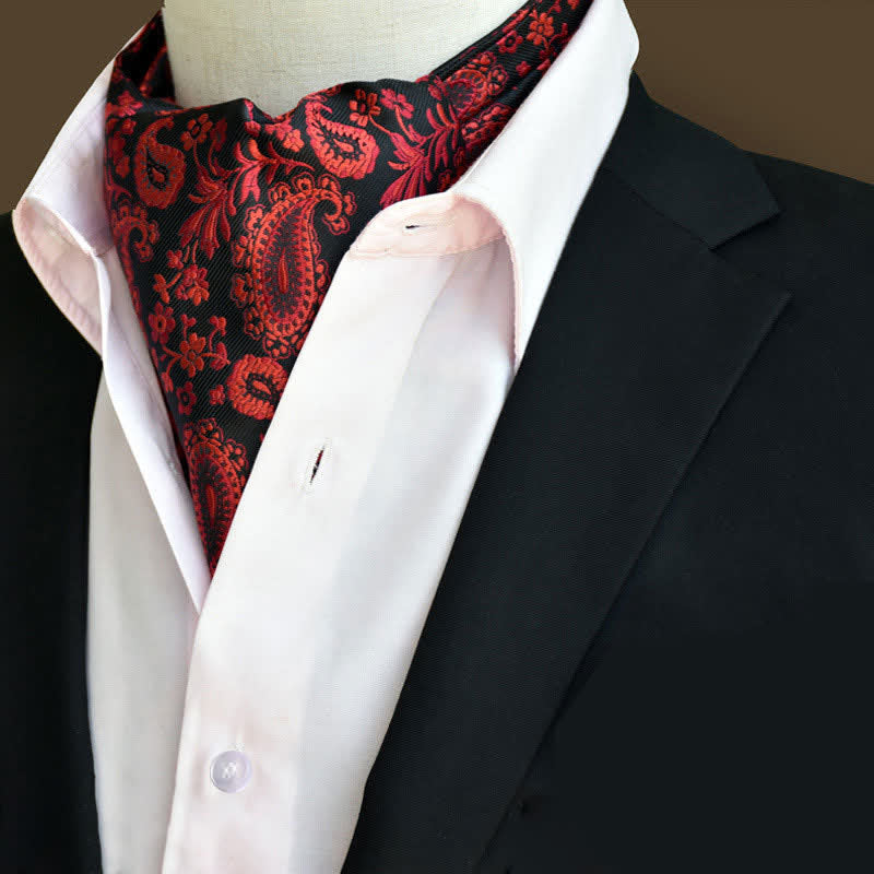 Red&Black Leisure Prom Gents Floral Ascot Paisley Cravat