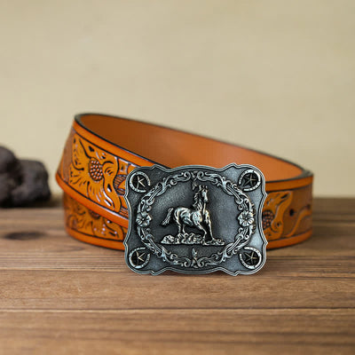 Men's DIY Wild Running Horse Buckle Leather Belt