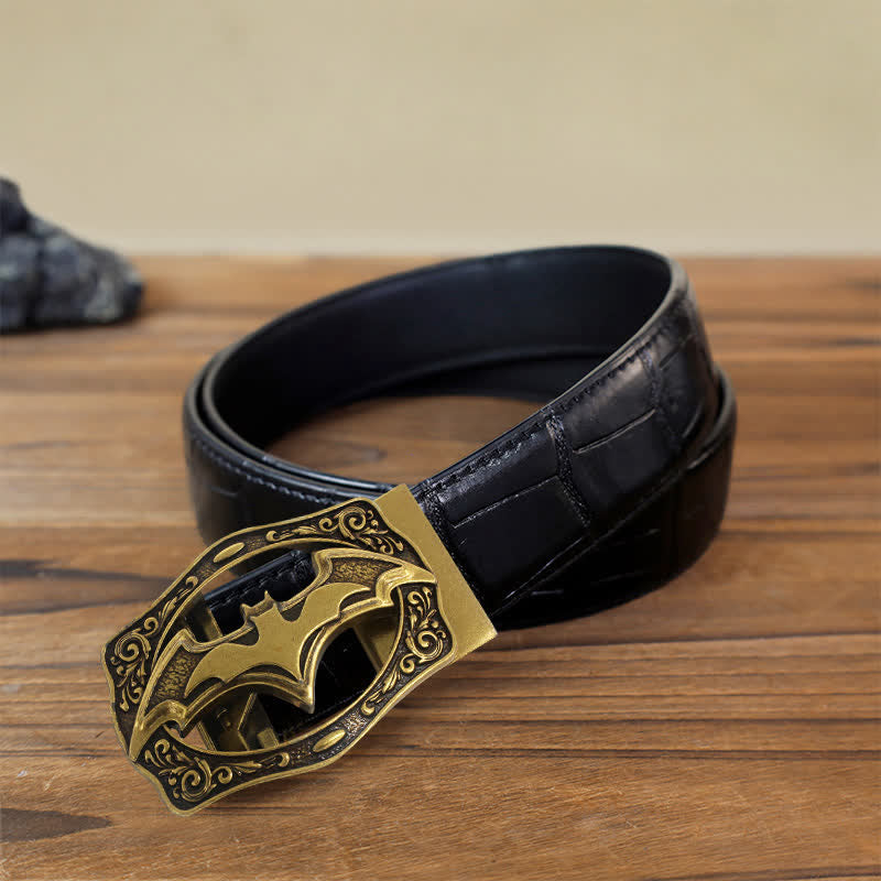 Men's DIY Bronze Bat Automatic Buckle Leather Belt