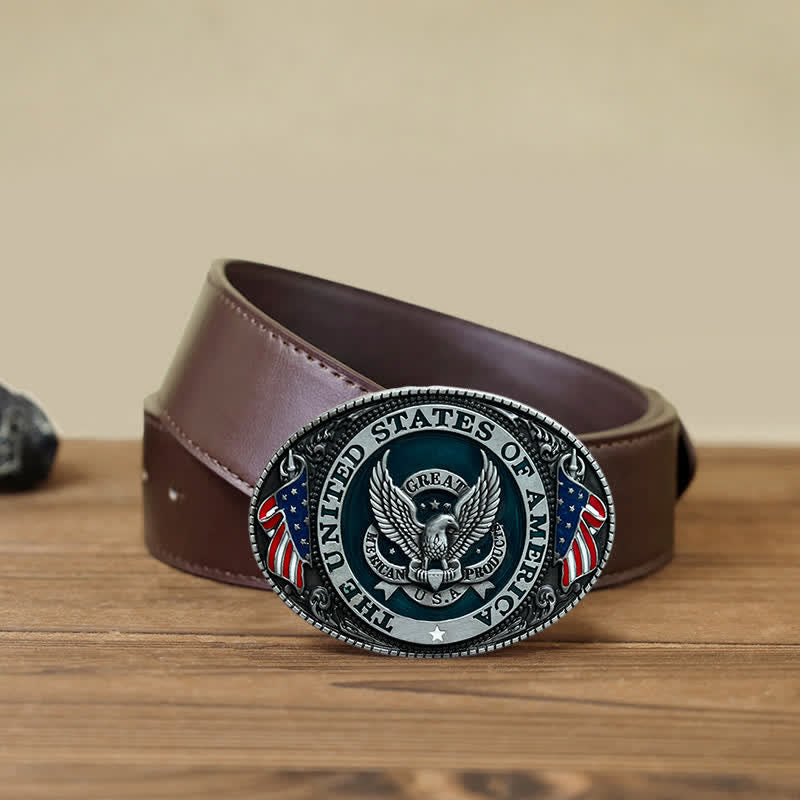 Men's DIY Patriotic Eagle Flag Buckle Leather Belt