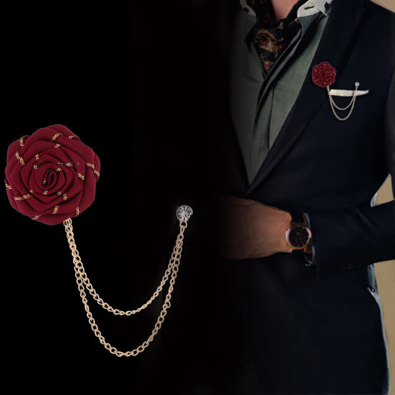 Men's Charming Floral Rose Chain Brooch