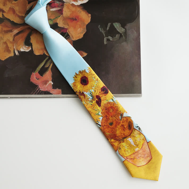 Men's Painting Sunflowers Vase Necktie