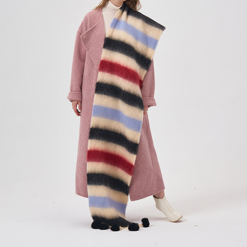 Women's Rainbow Color Striped Tassel Scarf