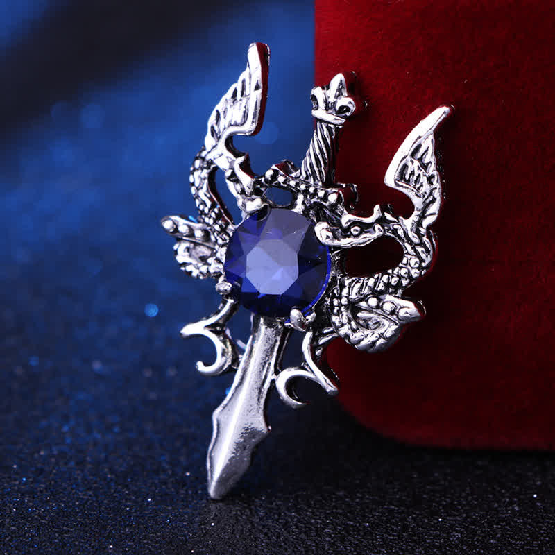 Men's Retro Gem Dragon Sword Brooch