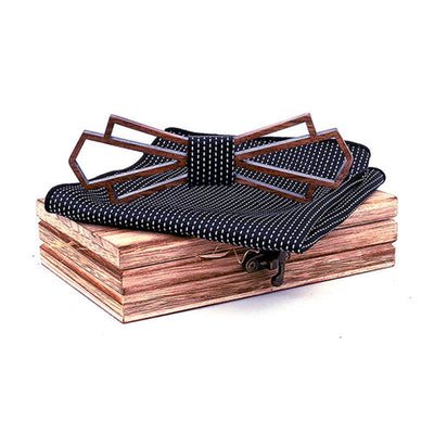 2Pcs Men's Novelty Hollow Wooden Bow Tie Set