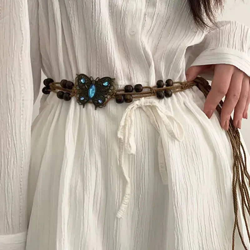 Women's Butterfly Flower Sash Boho Braided Waist Rope Belt