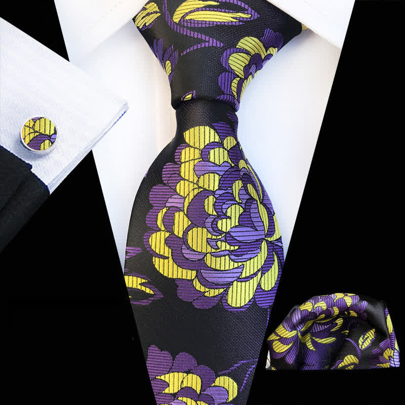 3Pcs Men's Showy Peony Floral Necktie Set