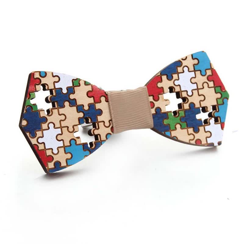 Men's Puzzle Pieces Painting Wooden Bow Tie