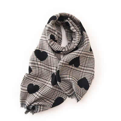 Women's Dual-sided Color Block Heart Plaid Scarf