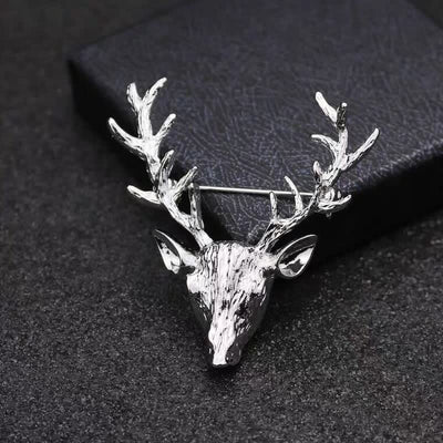 Men's Antler Stag Head Brooch