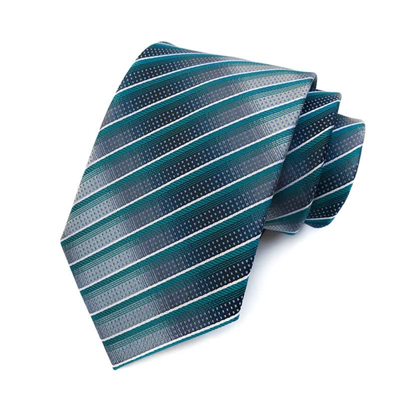 3Pcs Men's Modern Teal & Gray Striped Necktie Set