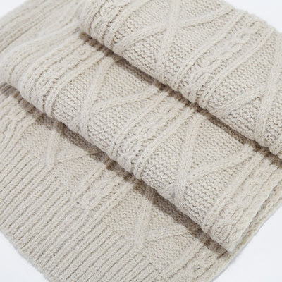 3Pcs Women's Cable Knitted Hat Scarf Fingerless Mittens Set