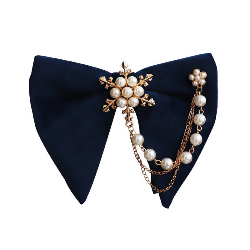 Men's Snowflake Pearl Chain Velvet Bow Tie