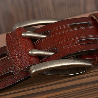 Men's Casual Double Prong Trouser Leather Belt