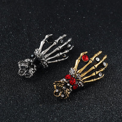 Men's Skeleton Finger Hand Rhinestone Brooch Pin