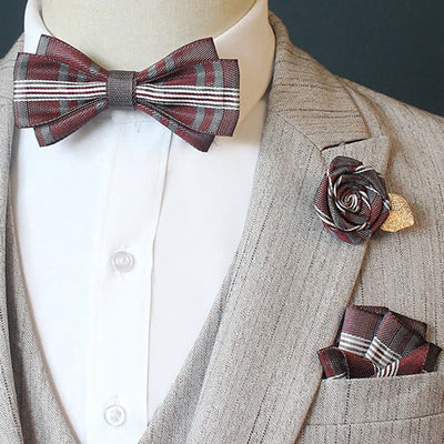 3Pcs Men's Horizon Striped Plaid Bow Tie Set