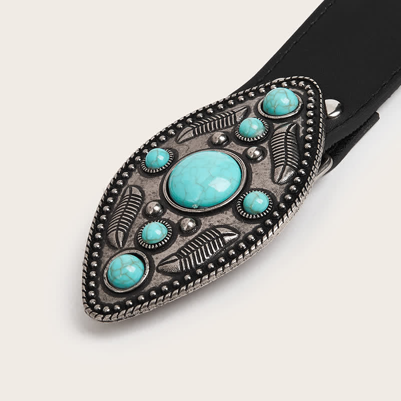 Women's Bohemia Turquoise Leaf-Shaped Buckle Leather Belt