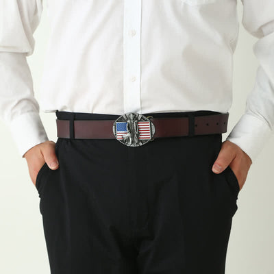 Men's DIY American Flag Cowboy Buckle Leather Belt