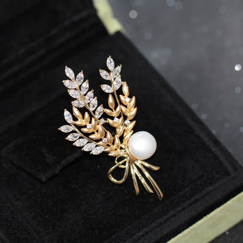 Women's Dazzling Pearl Zirconia Wheat Brooch