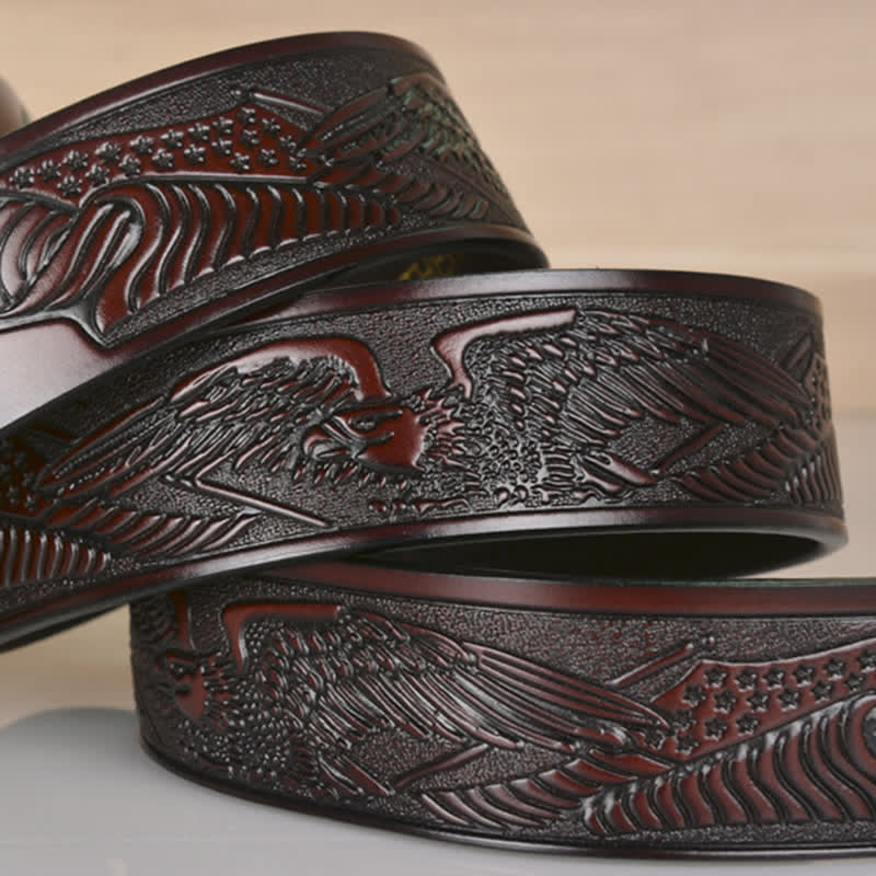 Men's Hollow Eagle Buckle Embossed Leather Belt