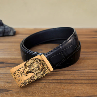 Men's DIY Carved Eagle Head Automatic Buckle Leather Belt