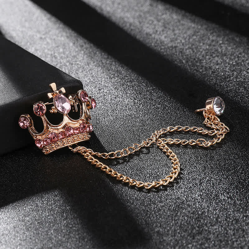 Men's Retro Crown Chain Rhinestones Brooch