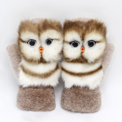 Women's Cute Animal Furry Mittens Gloves