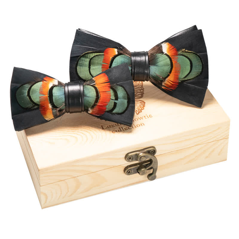 2Pcs Black & Teal Parent-Child Mallard Bow Ties Set