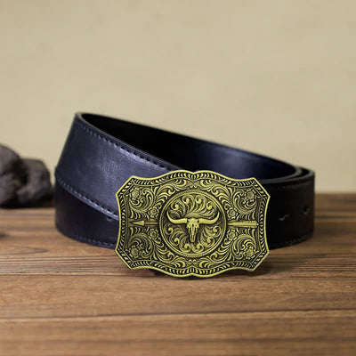 Men's DIY Long Horn Bull Arrow Buckle Leather Belt