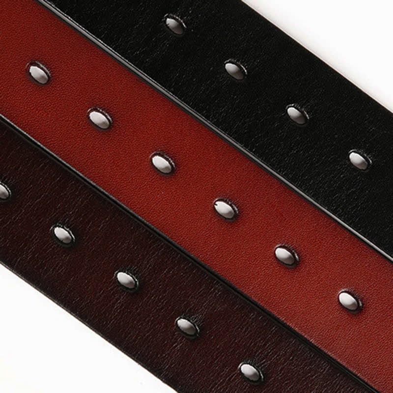 Vintage Geometric Metal Rivet Studded Leather Belt