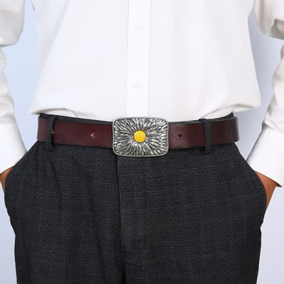 Men's DIY Lovely Daisy Western Buckle Leather Belt
