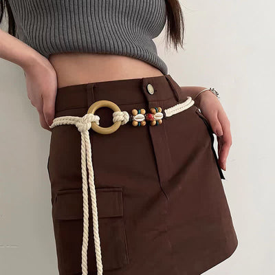 Women's Tribal Decor Ring Link Boho Waist Rope Belt