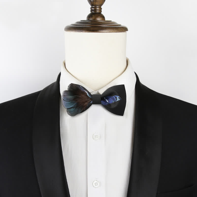 Black & Blue Magpie Feather Bow Tie