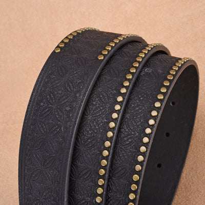 Men's Bull Head Buckle Rivet Decor Leather Belt