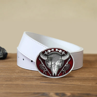 Men's DIY Indian Theme Bull Skull Buckle Leather Belt