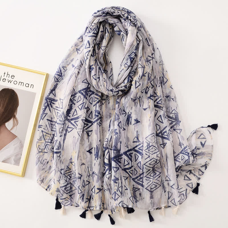 Women's Thin Lovely Butterfly Floral Tassel Scarf