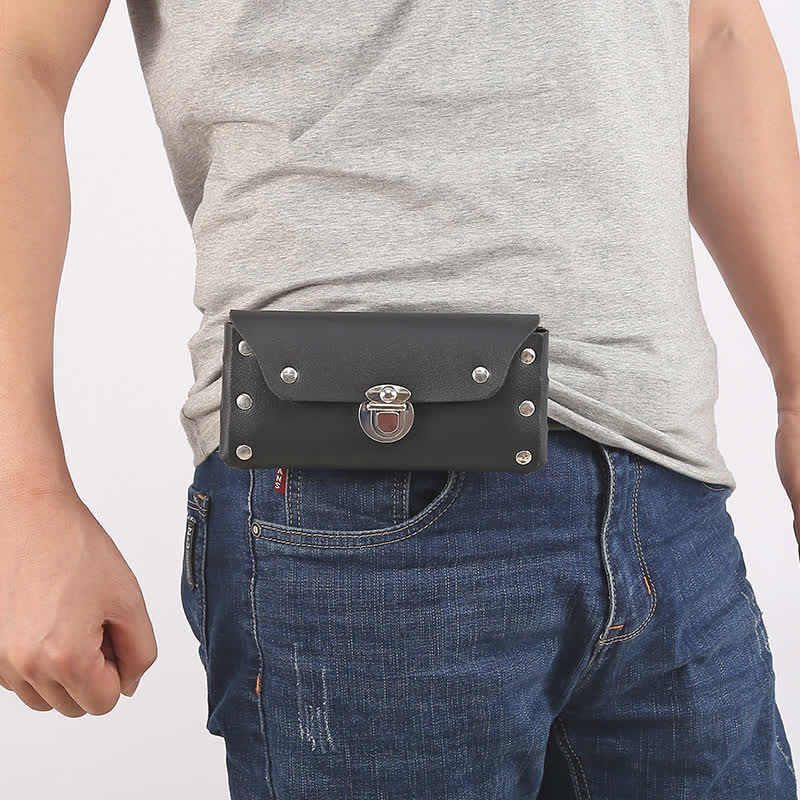 Rivet Decor Button Universal Phone Leather Belt Bag