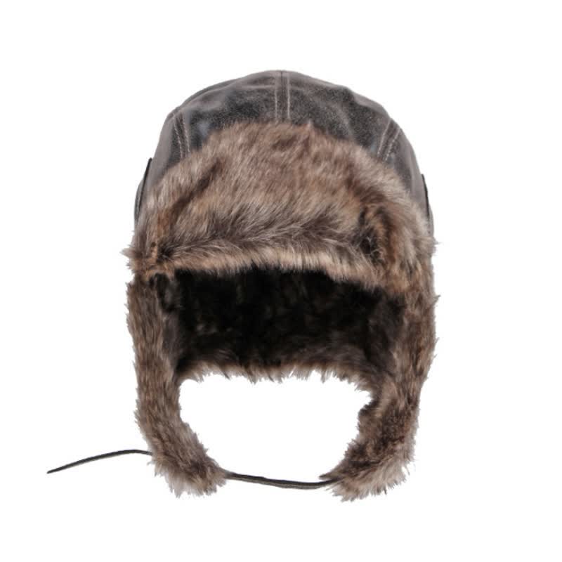 Soft Fluffy Ear Protection Imitation Leather Trapper Hat